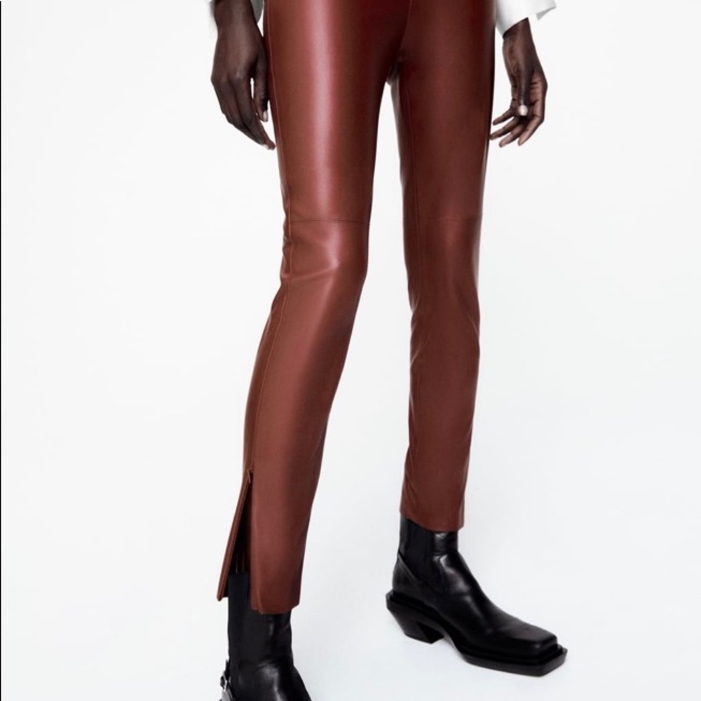 ZARA New with tag Leather leggings ( color Maroon)